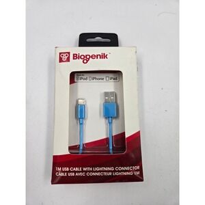Biogenik 1M USB Cable with Lightning Connector Blue BGK828 for iPhone iPad iPod